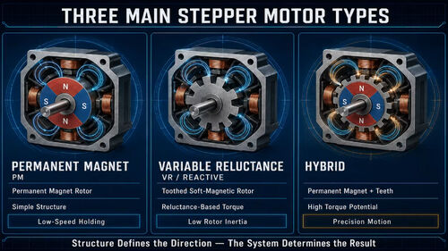 Blog perusahaan terbaru tentang Tiga Jenis Motor Stepper Utama: perbedaan antara magnet permanen, resistensi variabel dan tipe hibrida